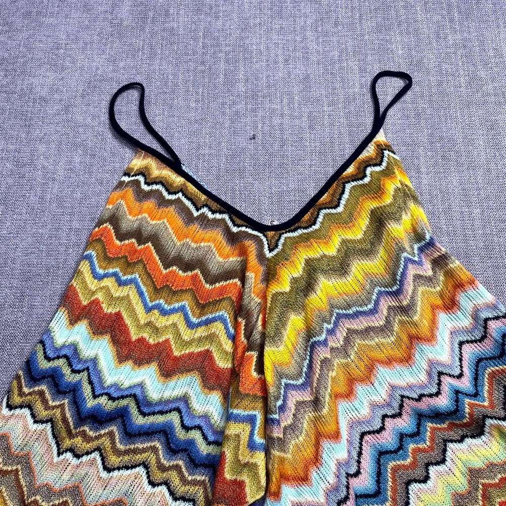 Free People Knit Camisole Top Womens XS Multicolor Zig Zag Striped Crochet Trim - Picture 11 of 11
